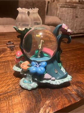 Tinker Bell Fairy Snow Globe Figurine - Teal with Multicolor Flowers
